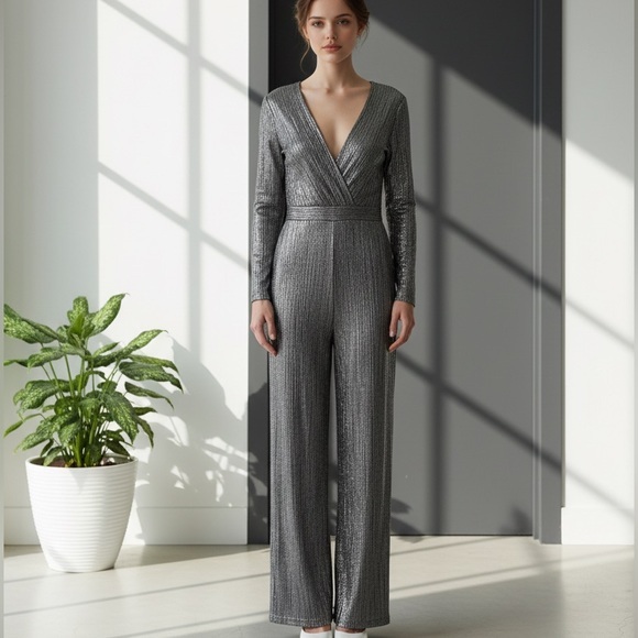 Anthropologie Pants - Anthropology Uptown Jumpsuit Elegant Silver Jumpsuit